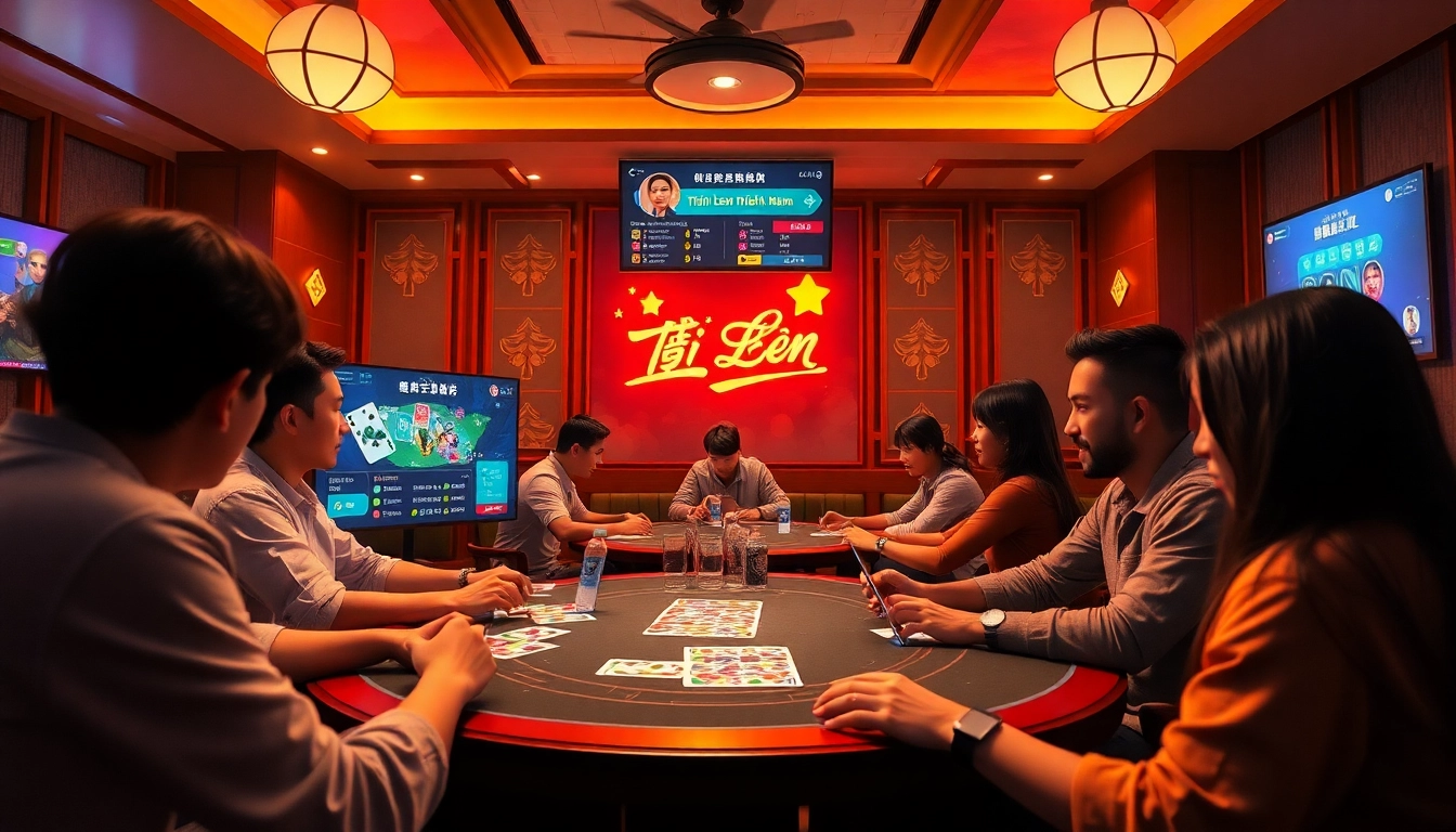 Engaging players in various card games on gamebaidoithuong.com.vc with vibrant digital interfaces.