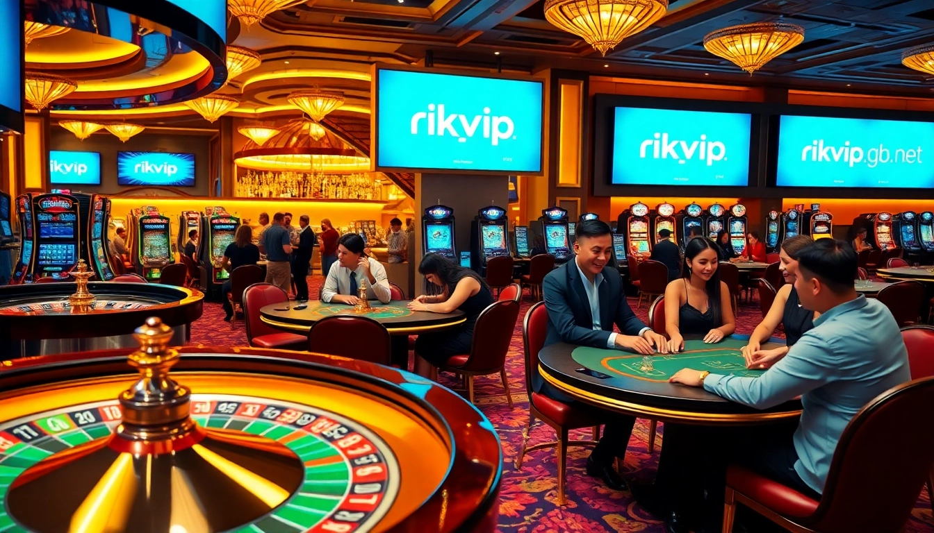 Join the action at rikvip.gb.net with engaging casino gameplay at luxury tables and colorful slot machines.