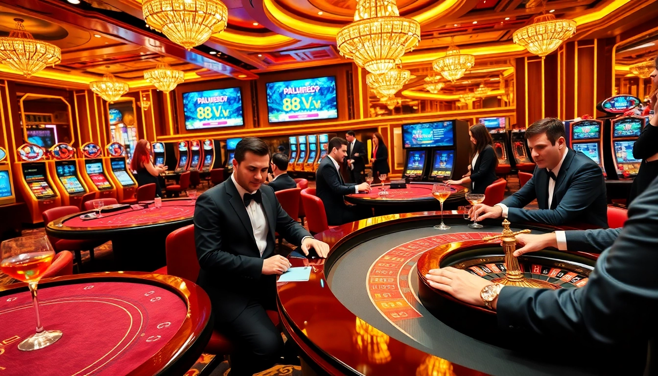 Players enjoying high-stakes games at a vibrant casino featuring https://88vv.fast/ online gambling interfaces.