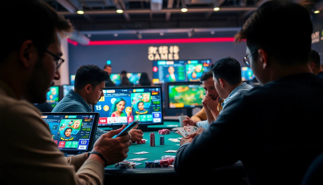 Engaging online gaming scene from topgamebaidoithuong.mx with diverse players and vibrant interfaces.