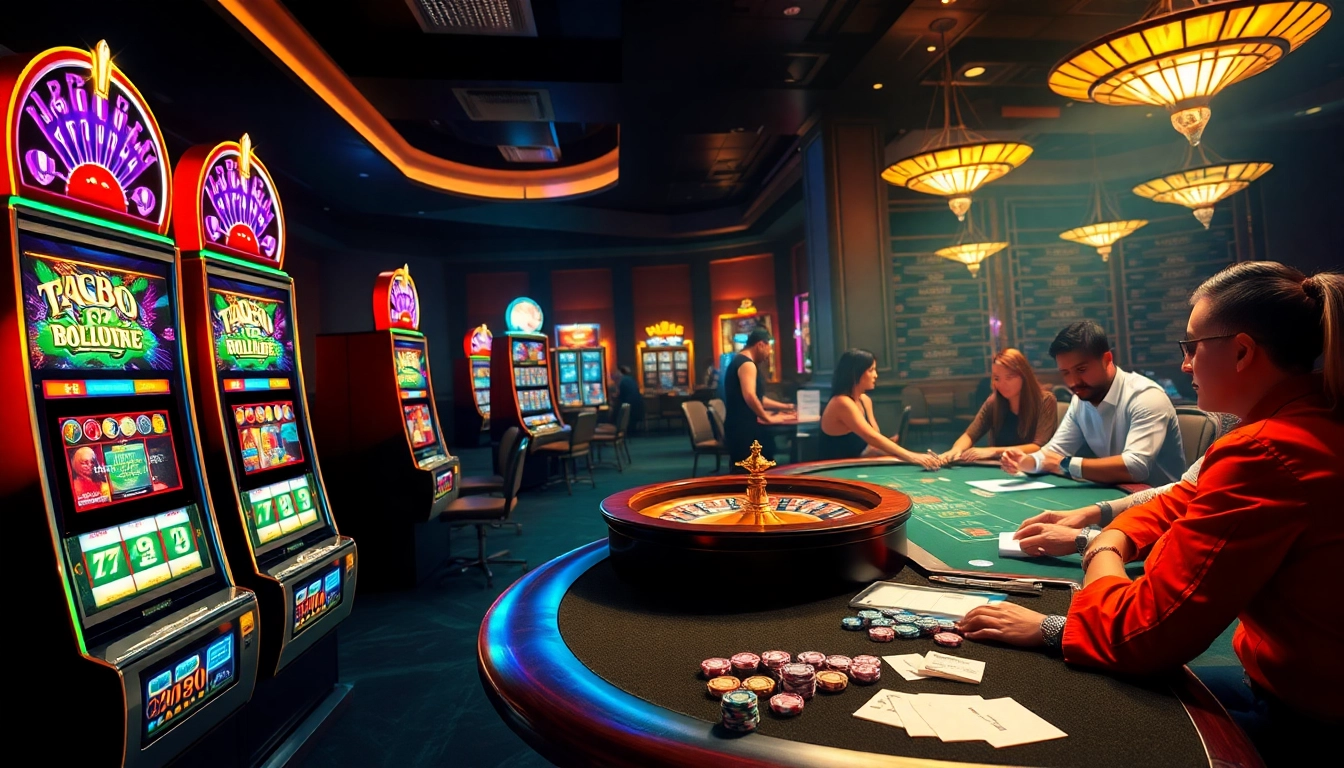 Engage with thrilling games at tr88 casino featuring vibrant slot machines and a bustling atmosphere.